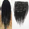 Clip in Menselijk Haar Extensi 100g Kinky Krullend Clip Ins Weave 100% Braziliaanse Menselijke Haarklem in Human Hair Extensions Full Head 8pcs / Set