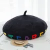 New Autumn Winter Solid Letter Wool Beret Hats for Female Mink Cashmere Berets Womens Warm Cap Casual High Quality