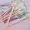 7pcs Makeup Brush Set Professional Pink Oblique Handle Eyeshadow Blush Powder Eyebrow Make Up Brushes Kit with Quicksand Glitter bag
