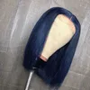 Mavi Bob Peruk Dantel Ön Kısa Kesim Saç Modelleri Tutkalsız Bakire Brezilyalı Mavi Renkli Tam Dantel İnsan Saç Peruk Öncesi Bebek Saç Ile Pullu