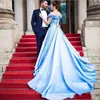 Top Selling Blue Mariage Robe Sans bretelles Offre à l'épaule Train de la Cour de dos Satin Satin Satin Bridal Robes simples pour la mariée