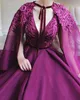 Purple Prom Dresses with Wrap Lace Applique Beaded Front Slit Tulle Custom Made Plus Size Evening Party Gown Formal Ocn Wear