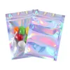 Flat Zip lock Bath Salt Cosmetic Bag One Side Clear Holographic Laser storage bag Mini Aluminum Foil Zip Lock Plastic Bags Thick