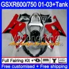 + Tank voor Suzuki GSX-R750 GSXR 750 600 K1 GSXR600 01 02 03 294HM.24 GSX R600 R750 GSXR-600 Lucky Strike Red GSXR750 2001 2002 2003 Valerijen