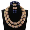 Splendid Navy Blue Nigerian Beaded Women Costume Jewelry Sets Dubai Gold Chunky Statement Necklace Set 2019 WE240 CJ191128