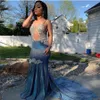 Ein Stück Sexy Sparkle Crystal Mermaid Prom Dresses Echtes Bild Rückenfreies langes Abendkleid Neckholder Formelles Partykleid nach Maß