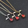 Wholesale-Trendy Rose Flower Pendant Necklaces for Women Girl Red Rose Flower Charm Statement Necklace Party Jewelry Valentine's Day Gift