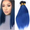 Темно-синий Ombre человеческих волос Пучки Ombre Straight Virgin Extensions волос # 1B Синий Dark Roots Ombre бразильский человеческих волос Weave Связки 4шт