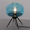 Creative UFO Glass Table Light Luxury Iron Desk Lamp Hotel Cafe Living Room Bedside Study Amber Smoke Blue Art Deco Lighting