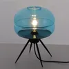 Creative UFO Glass Table Light Luxury Iron Desk Lamp Hotel Cafe Living Room Bedside Study Amber Rök Blå Art Deco Lighting