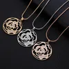 Rose Gold Necklace Women Hollow Flower Long Sweater Chain Statement Necklace Vintage Crystal Jewellery collares de moda New