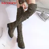 2019 New Sexy Ladies Lace Up on the Knee Boots Plus Size 43 Long Boots Women Shoes High Zapatos de Mujer