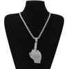 Fashion-Mens Iced Out Pendentif Collier Hip Hop Erect Middle Finger Bling Pendentif Collier Hiphop Bijoux