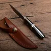 1 sztuk wysokiej jakości Damaszek Survival Survival Damaskuska Steel Drop Point Blade Full Tang Drewna Rękojeść Noże Ostrza