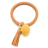 New Pu Leather Tassel Pom Pom Bracelet Key Ring Hair Ball Bracelet Keychain Size 8cm 7 Colors