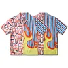 Flam Stripe Patchwork Vintage Shirts Street Fashion Herrskjorta Sommar Hawaiian Shirt S-XL1