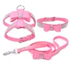 Dog Harness Collar Leash Set 3 Peices Suit Adjustable Soft Suede Fabric Shining Diamonds Pet Vests For Dogs Comfort Pets Supplies9466914