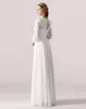 Vintage A-Line Chiffon Boho Wedding Dresses With Long Sleeves Round Neck Floor Length Lace Appliques Modest Beach Bridal Gowns
