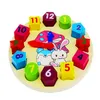 Hölzerne Kaninchenuhr Kinder frühe Bildung Holzspielzeug Cartoon Kaninchenuhr digitale dimensionale Form Wecker Block Puzzle Spielzeug