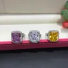 Handmade 925 Silver Ring finger Big pink Princess-cut 10ct Simulated Diamond Pave 192pcs cz Wedding Ring for Women Jewelry