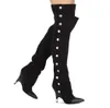 Winter New Women Black Blue Genuine Leather 100 mm Strange Heels Pointed Toe Rivets Over The Knee Thigh High Knight Boots Lady
