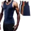 Mäns Tight-Passar Tank Toppar Sport Bodybuilding Vest Quick-Dry Basketball Train Shirt Gym Ärmlös Solid Underhirts Sportkläder B5399