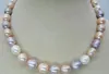 11-12MM South Sea white pink purple pearl necklace 925 silver 18 "free charge