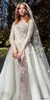 Zuhair Murad sjöjungfru spets bröllopsklänningar med avtagbart tåg ren skopa hals pärlstav brudklänningar applicerade långa ärmar vestido de novia 407