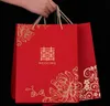 100pcs/lot Chinese style Red Double Happiness Paper gift bags for Wedding Packaging Bag with Handle Party Favors