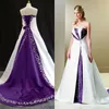 2022 branco e roxo bordado vestido de casamento país rústico vestidos de noiva único plus size vestido de casamento varredura train234h