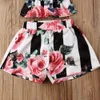 2pcs Toddler Çocuk Kız Kız Tasarımcı Giysileri Set Stripe Floral Tunik Üstler Şort Kıyafetleri Set Giysileri 16Y3038001