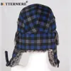 BUTTERMERE Chapeaux d'hiver pour hommes Bomber Hat Fourrure Rouge Chaud Earflap Cap Coupe-vent Femmes Épais Plaid Russe Ushanka Chapeau Noir Bleu Y200110