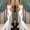 Elegant Mermaid Wedding Dresses Sheer Jewel Neck Satin Appliques Sleeveless Sweep Train Lace Wedding Dress Custom Made Country Bridal Gowns