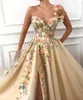 2022 Sexy Split Flowers One Shoulder A line Tulle Prom Dresses Backless Evening Gowns BC0684