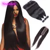 Malaysian Unprocessed Human Hair 10A 3 Bundles With 2X6 Lace Closure Straight Virgin Hair Extensions With Lace Closure Baby Hair 4 Pieces/lot