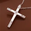 wedding Inlaid stone cross women's sterling silver plate Necklace fashion 925 silver pendant Necklace with chains GN5392080