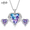 Cdyle Crystals Necklaces Earrings Purple Blue Crystal Heart Pendant Jewelry Set For Women Love Gifts