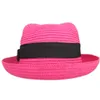 Chapeau de paille melon vintage pour femme, oreille de chat, chapeau de plage Bowknot