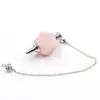 10 st Geometric Rose Quartz Pendulum för dowsing Pendant Healing Chakra Silver Plated Rock Crystal Jewelr8648973