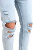 Mäns Jeans Men Vår Sommar Bomull Straight Hip Hop Slim Fit Ripped Keen Hole Casual Skinny Blue Denim Byxor G3P21