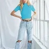 Été Style occidental mode solide mince à manches courtes dame t-shirt S-XL femme décontracté court coton T-Shirt haut court