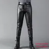 Thoshine Brand Men Leather Pants Slim Fit Elastic Style Spring Summer Fashion PU Leather Trousers Motorcycle Pants Streetwear