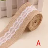 10 stks / partij 5 cm 2m / roll jute jute Hessian lint met kant DIY Trim stof voor naaien bruiloft decoratie accessoires