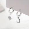 Star Moon Asymmetrical 925 Sterling Silver Cubic Zirconia Hoop Earrings for Women Fashion CZ Circle Ear Ring Earings Jewelry270g