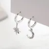 Star Moon Asimmetrico 925 Sterling Silver Cubic Zirconia Orecchini a cerchio per le donne Fashion CZ Circle Ear Ring Orecchini Gioielli