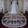 Nuovo arrivo 3 m lunghi veli da sposa applique cattedrale lunghezza uno strato bordo in pizzo tulle velo da sposa per accessori per capelli da donna