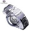 Forsining Montre Bracelet Ensemble Combinaison Bleu Calendrier 3 Cadrans Argent Acier Inoxydable Automatique Mécanique Montres Hommes Cl261T