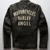 Giacca in pelle da motocicletta con cuciture a righe, colletto rialzato, popolare giacca in pelle vintage lavata in stile Harley