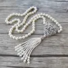 Tiger head charm Pendant CZ Micro pave Connector,Natural Shell Pearl Beads Chain tassels Jewelry Necklace NK537