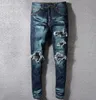 Hiphop populaire célèbre Vintage en détresse Applique déchiré moto Biker fermeture éclair hommes Jeans hommes cargo pantalon Vaqueros263W